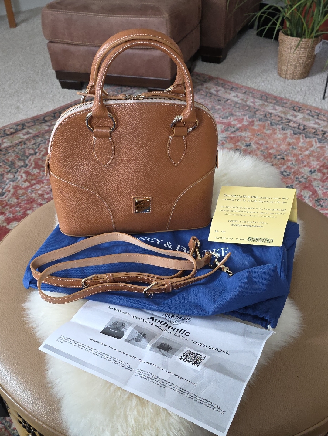 Gorgeous Nwot Dooney & Bourke Carmel Pebbled Leather Lucca Domed Satchel